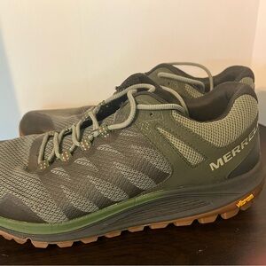 Merrell Green and Brown Athletic Shoes with Breathable Mesh and Aggressive Tread